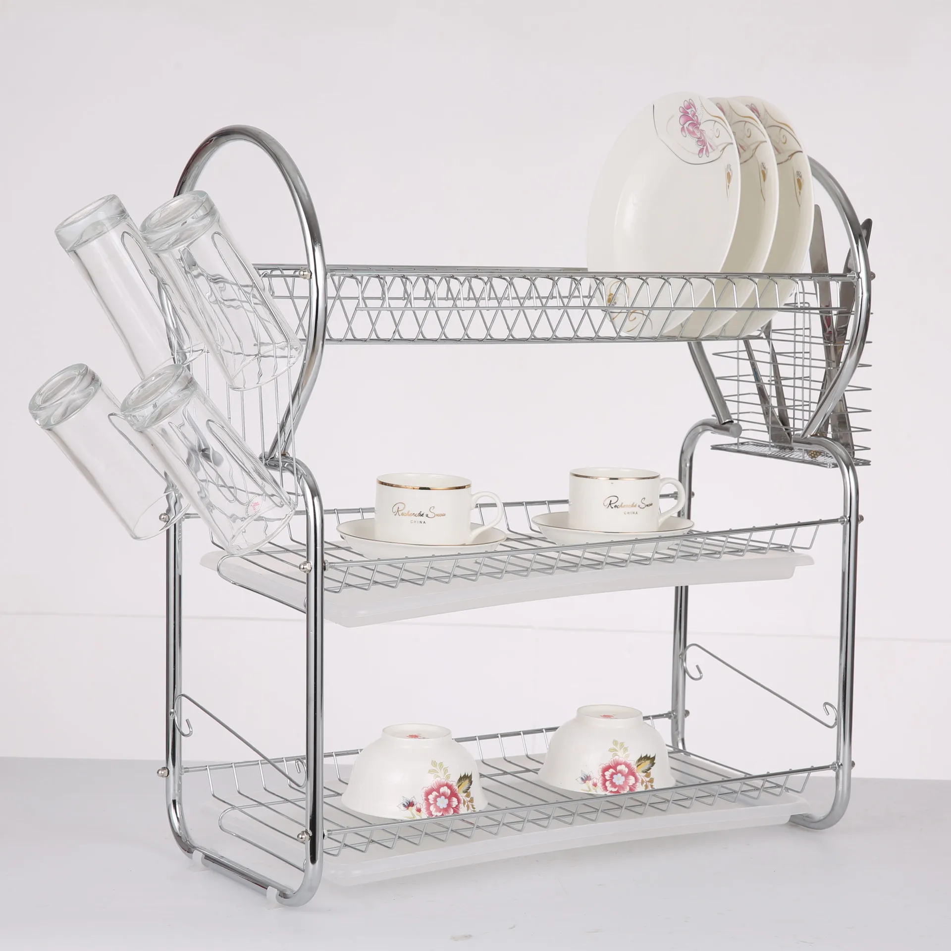 Aligan Home Dish rack Cross-border home floor vegetable storage dish shelf Three-layer bowl rack Kitchen storage bowl racks