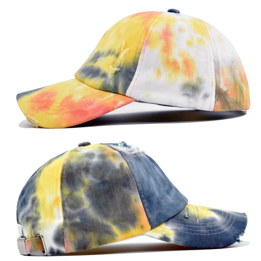 Hot Selling Cap Fashion Women Stylish Tie Dye Baseball Caps Worn-out Distressed Vintage Dad Hat With Custom Embroidered Logo