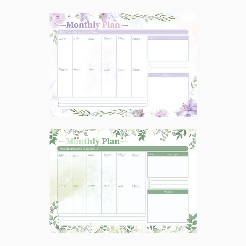 New English flower language fantasy schedule book creative tear-off student month plan notebook 52 sheets