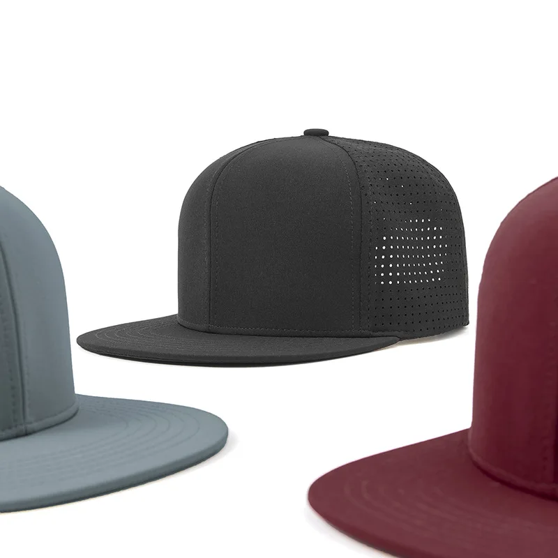 Custom Logo 6 Panel Snapback Cap Hip Hop Flat Brim Gorras Laser Cut Hole Perforated Hat