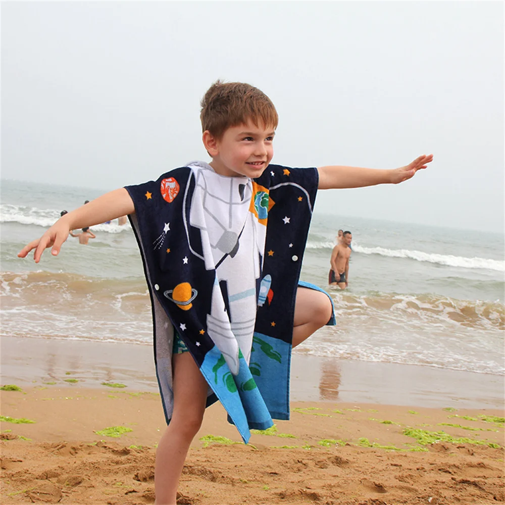 High Quality Microfiber Kids Cartoon Beach Children Printed Hooded Towel Cartoon Ponchos Beach Towel