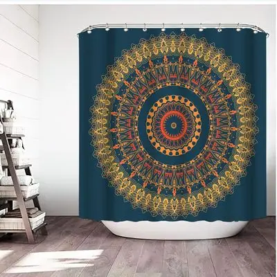 Normal Size Waterproof Polyester Digital Print  Shower Curtain And Rugs Shower Curtain Set