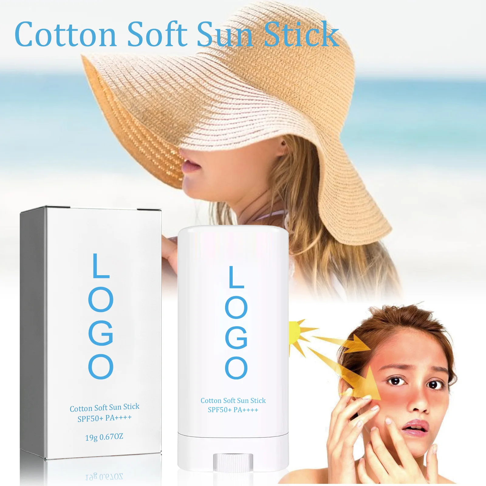 Custom Logo Water Resistant No White Cast Double Shield Cotton Soft 19g Zinc Sunscreen Stick Spf 50 Sunstick