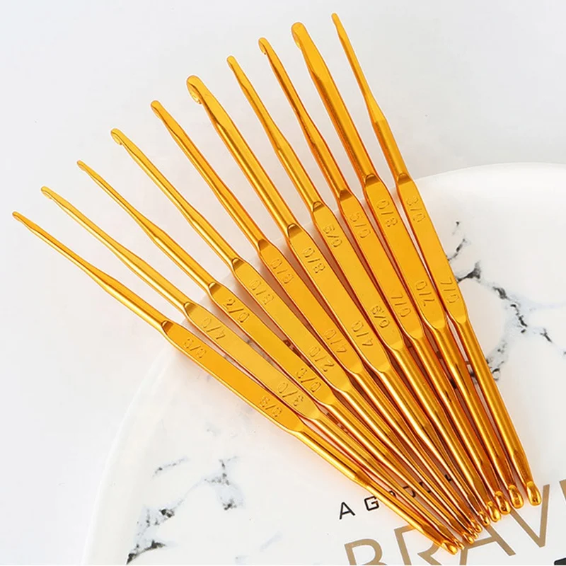 
Hot Selling SKC 10pcs/set Gold Hook Crochet Aluminum Double End Crochet Hooks Set Knitting Needles 