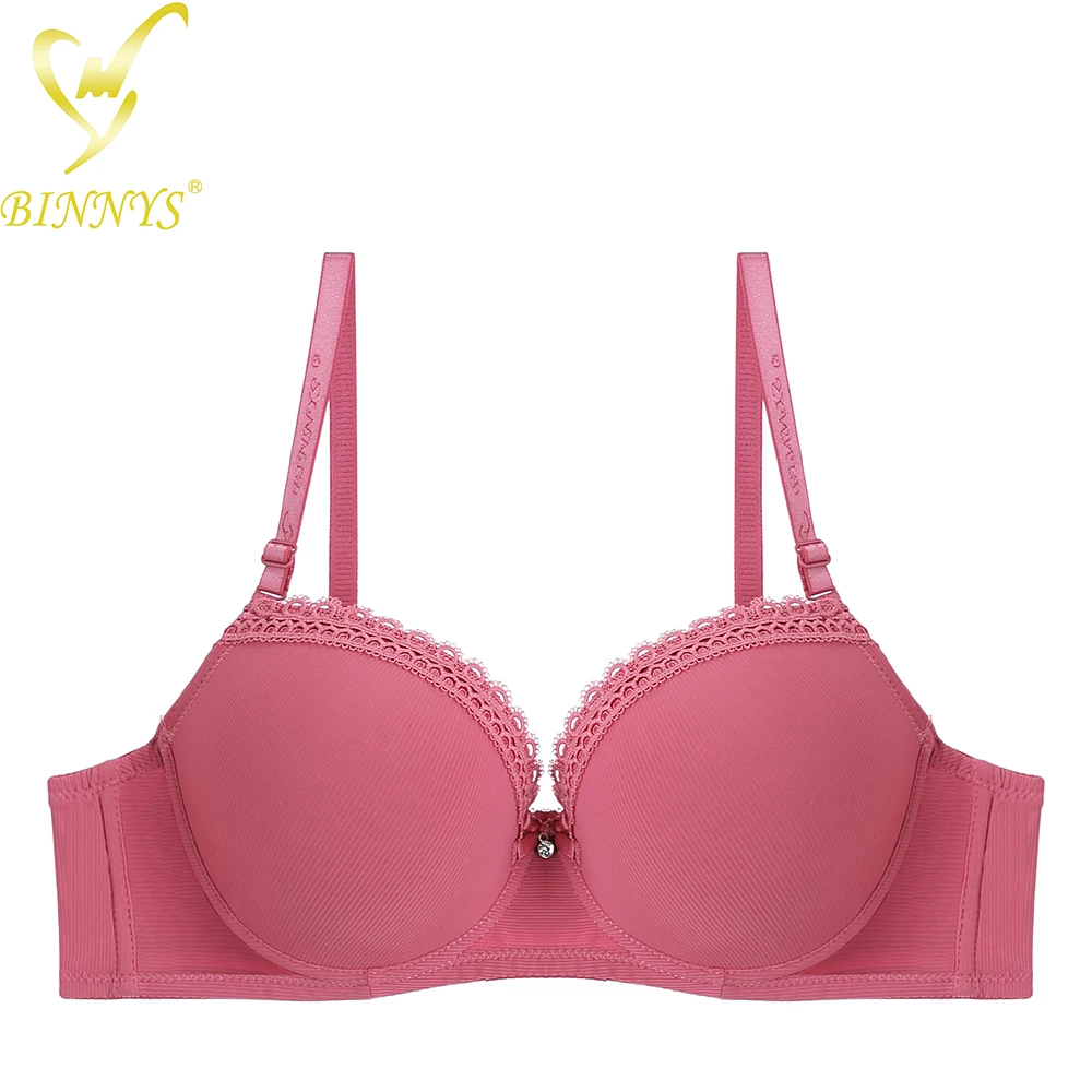  BINNYS пикантный 38B тонкий нейлоновый полосатый с кружевом ярко-розовый высококачественный бюстгальтер на косточках для