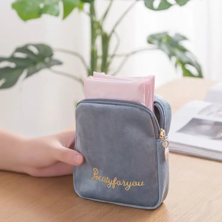 Mini flannel  private label cosmetic beauty bag clear cosmetics bag girl personal makeup toiletry bag