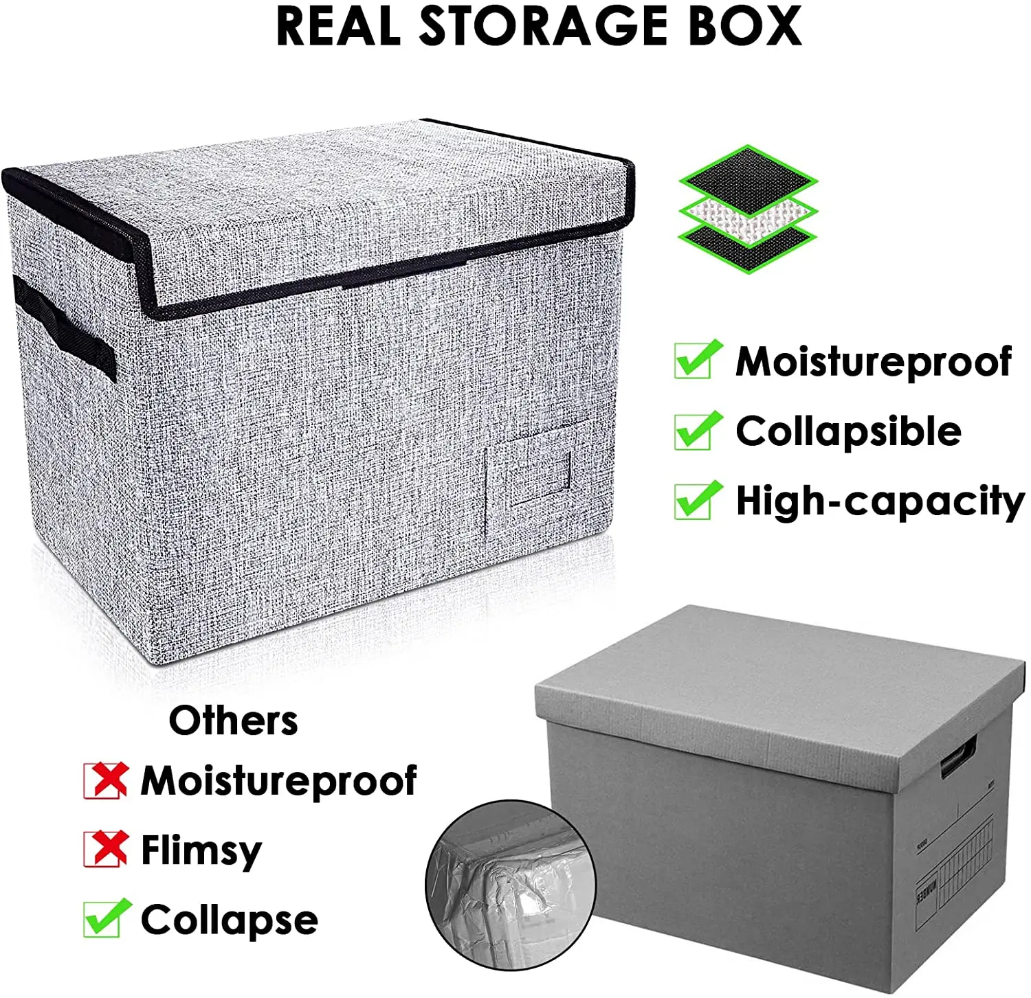 Collapsible Leffis comic book storage box with lid Foldable storage organizer