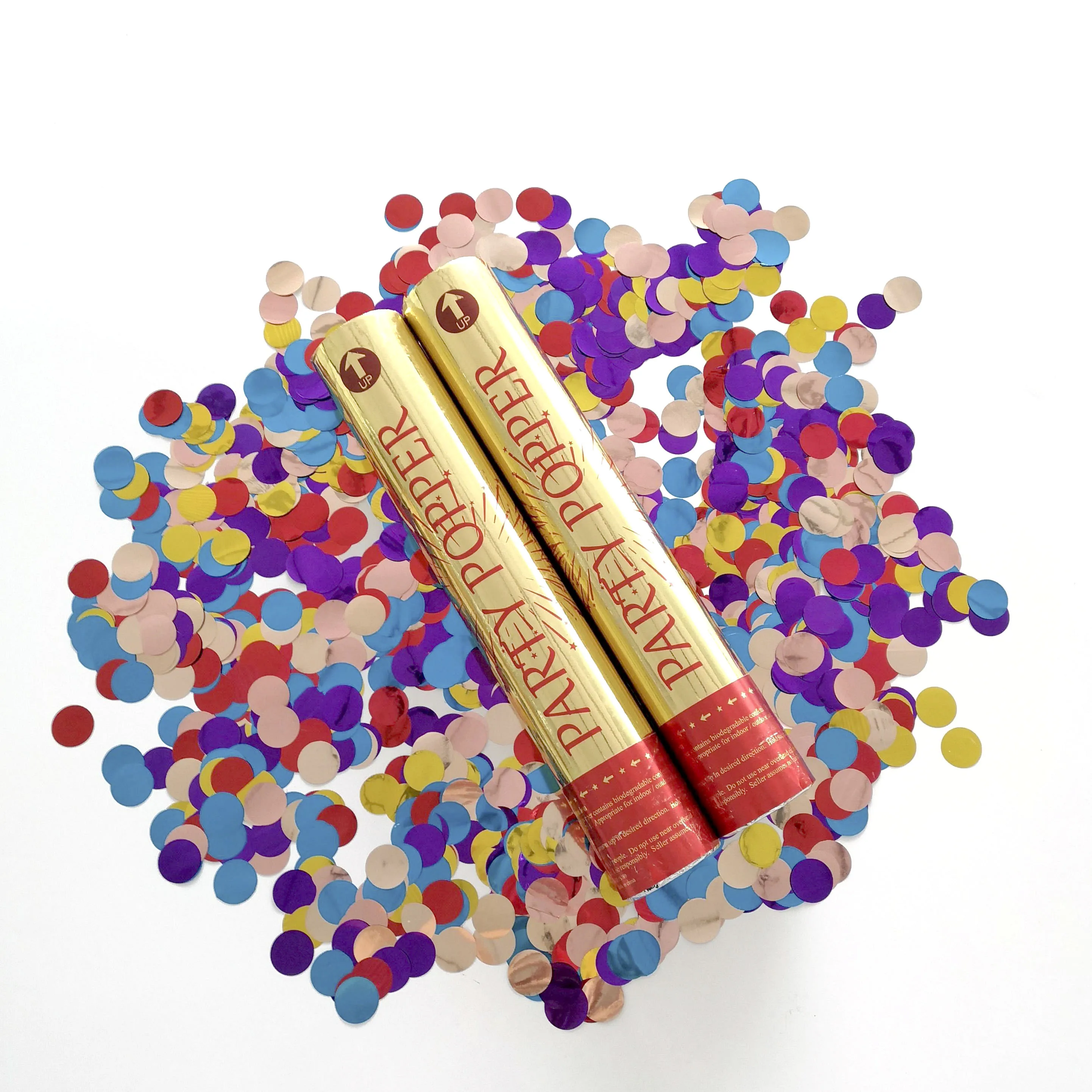 Custom High Quality Confetti Cannons Compressed Air Metallic Heart Star Round Shape Confetti Poppers Wedding