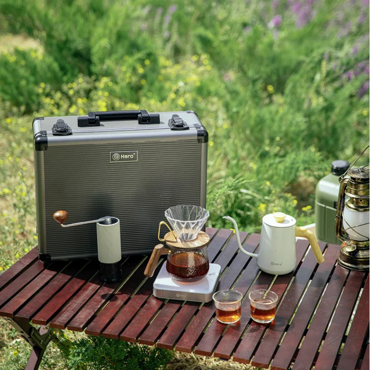 zero Hero Premium Gift Box Outdoor Travel Drip Coffee Set with Pour Over Coffee Maker Filter Kettle Manual Grinder