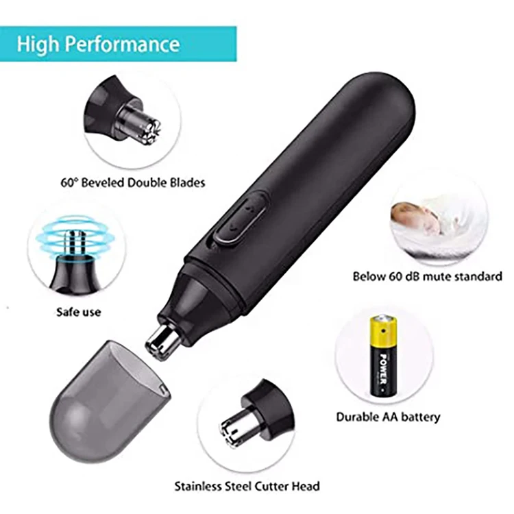 Black Wireless Waterproof  Nose Hair Removal Trimmer for Adult