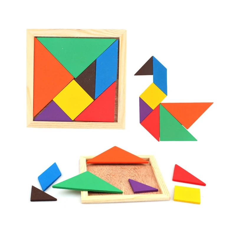 Wholesale Kids Set Custom Toys Jigsaw Puzzle Game Set Wooden Puzzle Tangram, Tangram Puzzle, Tangram