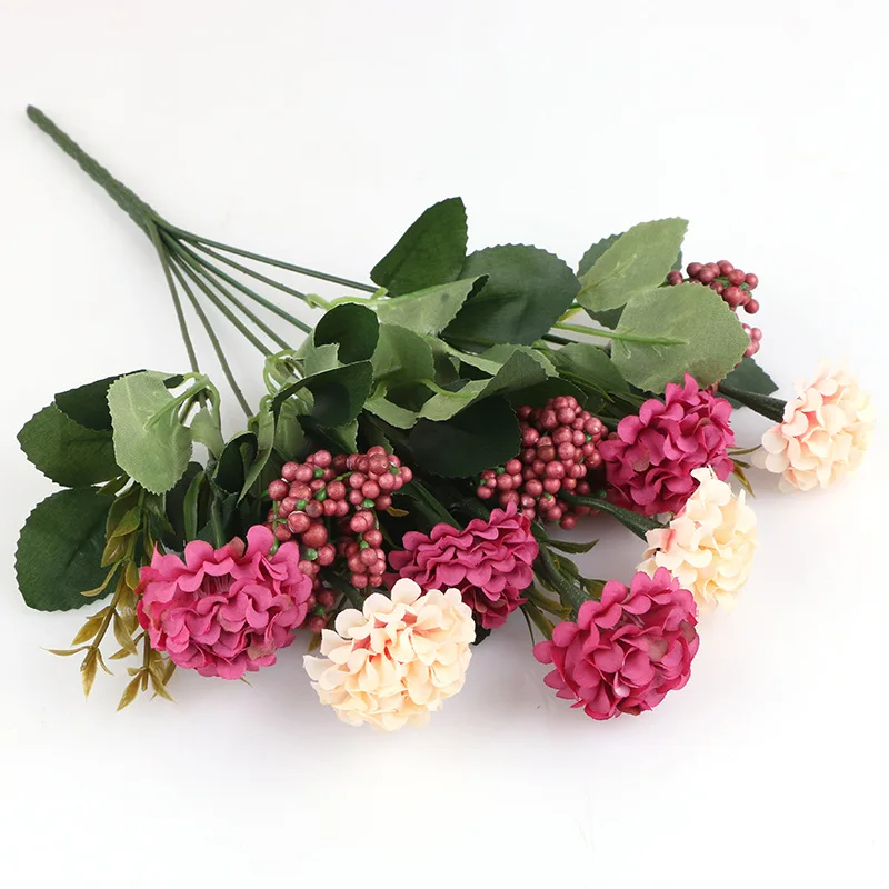 Factory direct sale small hydrangea mixed bubble grain flower bouquet artificial silk wedding flowers