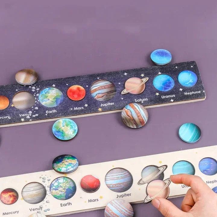 Montessori High Solar System Puzzle Toy Wooden Planets Jigsaw Board Game Children Educational Astronomy Toy Boy Girl Made PC