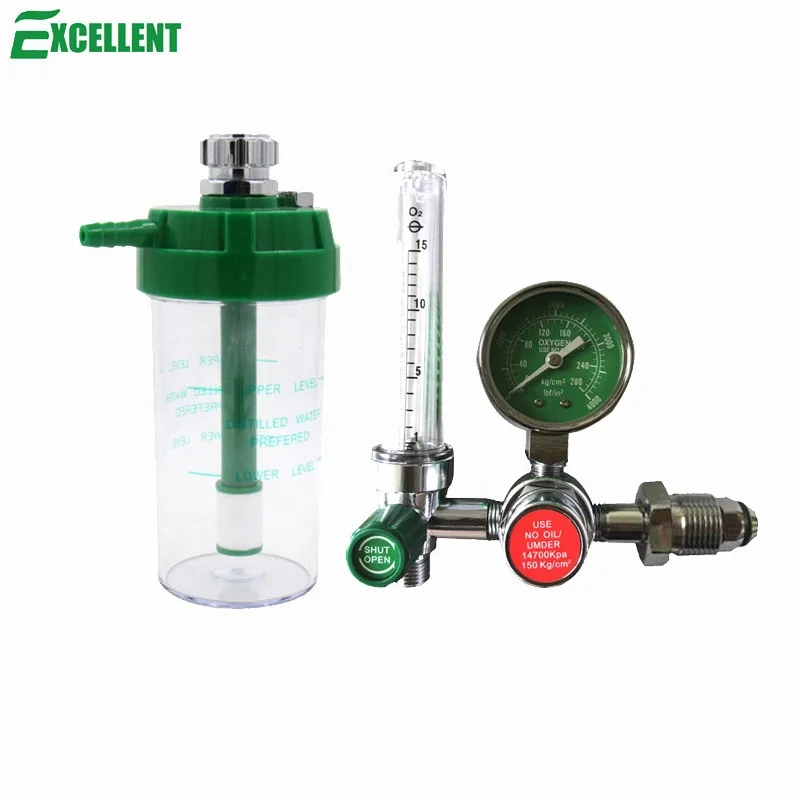 Factory price Bull Nose style connection oxygen tank regulator with humidifier bottle  0-15LPM