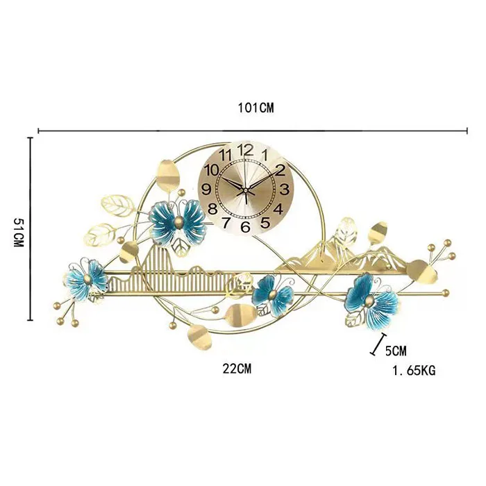 101*51cm Living Room Creative Metal Wall Art Decoration Light Luxury Butterfly Shape Wall Clock Handicrafts For Home Decor