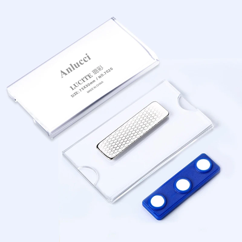 Hard acrylic mini sign holder blank plastic hotel magnetic name tags nurse work pin id badge holders