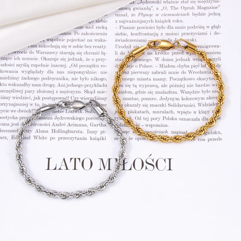 Stainless Steel 18K Gold Plating Twist Link Chain Charm Bracelets Twisted Rope Bracelet For Women Girls
