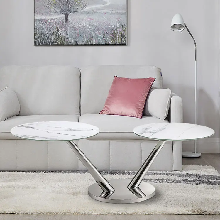 Мебель для гостиной, вращающийся современный выдвижной чайный столик с наклонными ножками, металлические круглые журнальные столики с белым мраморным верхом