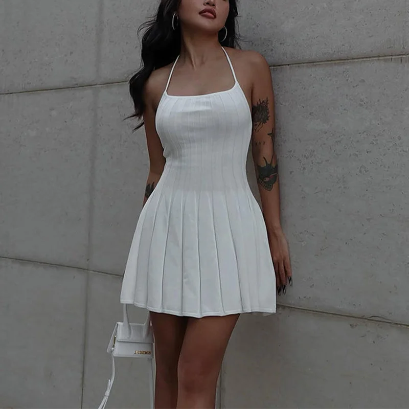 Модная Женская Белая кофта Летняя женская повседневная пикантная мини-печать с открытой спиной элегантное платье