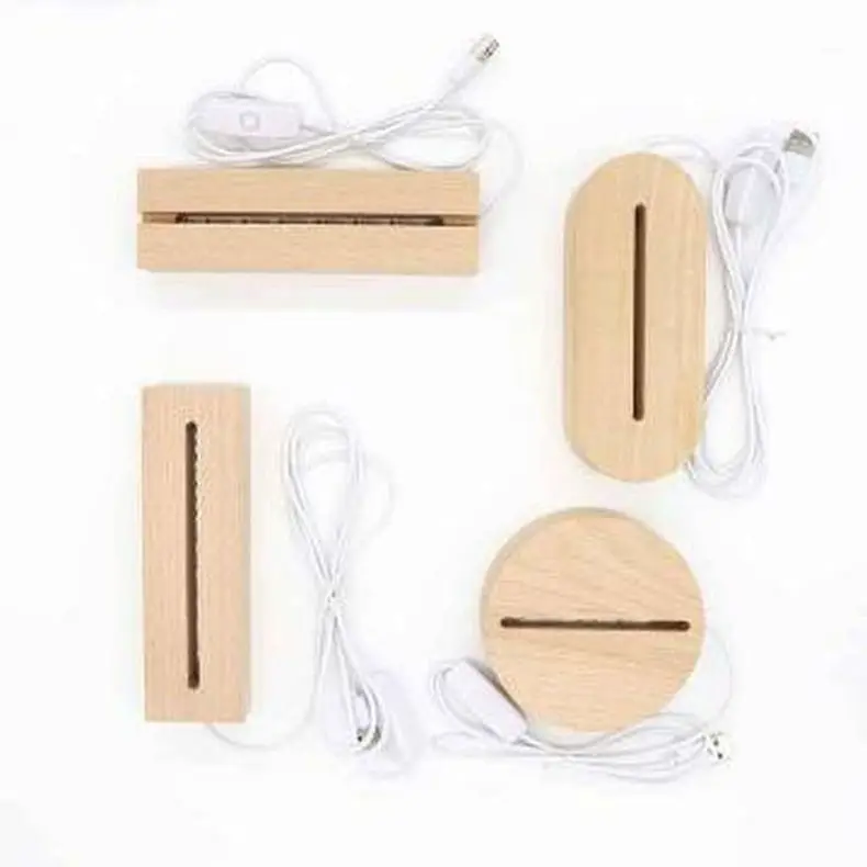 Popular solid beech 7 Color LED Oval Wooden Night Light Base RGB 3D Acrylic Lamp Holder base