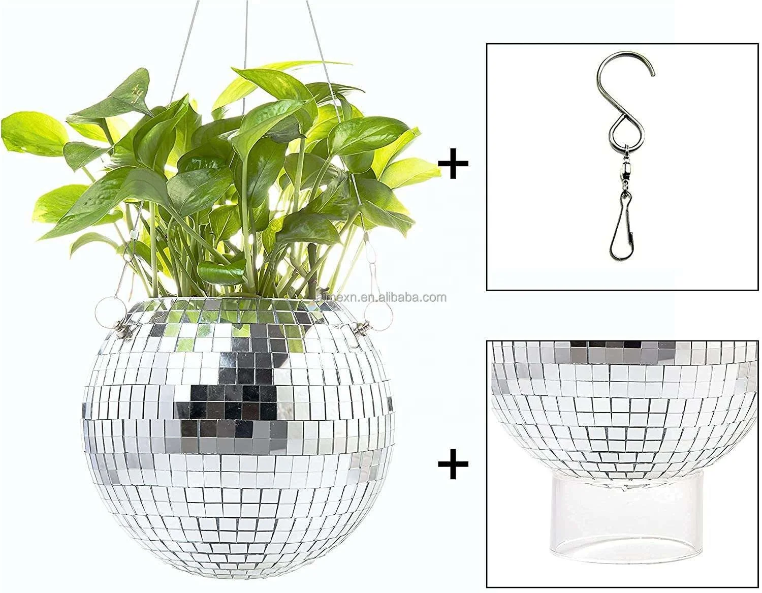 Hot Sale Disco Mirror Ball Plant Round Hanging Planter Flower Pot  with Metal Macrame Rope Hanging Drainage Hole for Home Decor