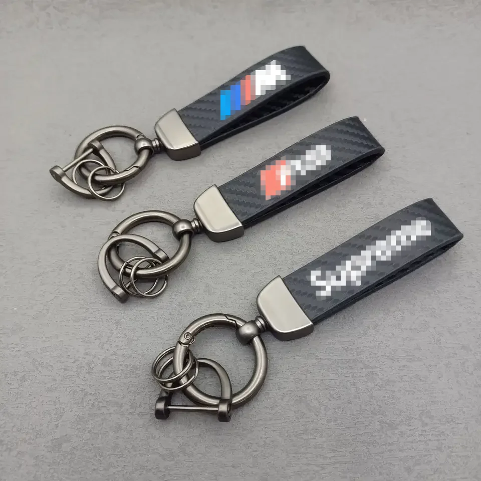 Custom Personalized Carbon Fiber Style Car Keychain Microfiber Leather Key Chain Universal Key Chains  for Men and Women  360 De