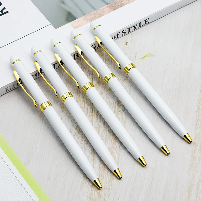 Hot sale rose gold/gold part white color metal slim ball pen custom logo promotion gift hotel twist metal ballpoint pen