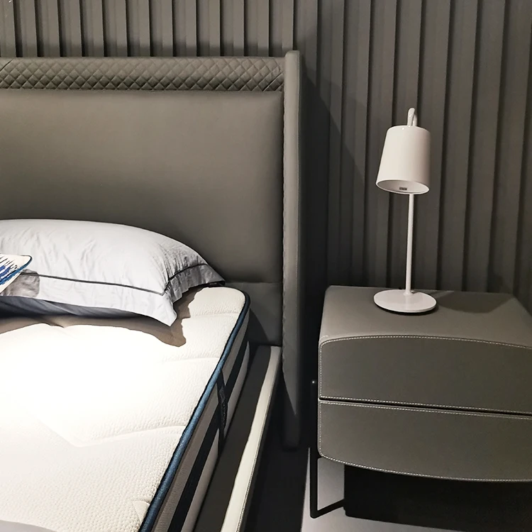 5 star hotel high end light gray king platform leather bed base with headboard