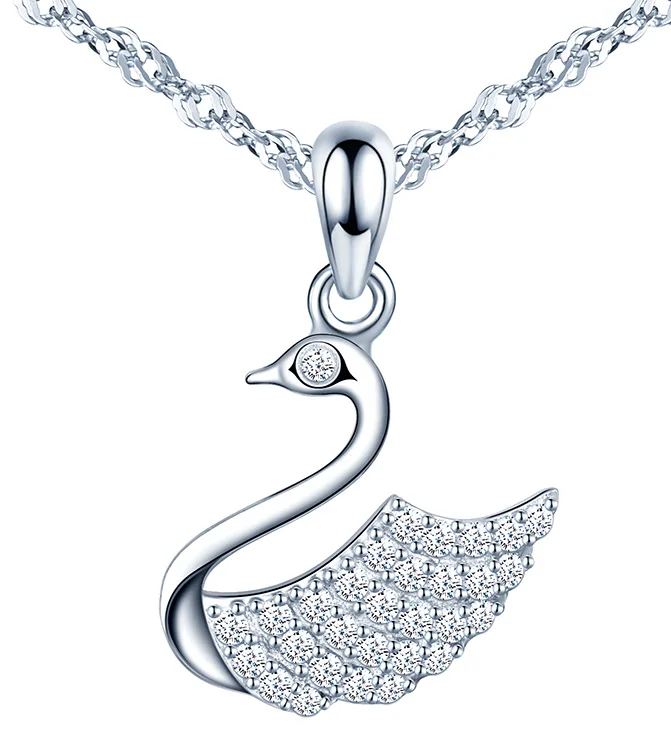dropshipping necklace jewelry swan 925 sterling silver necklaces with sparkle zircon wings