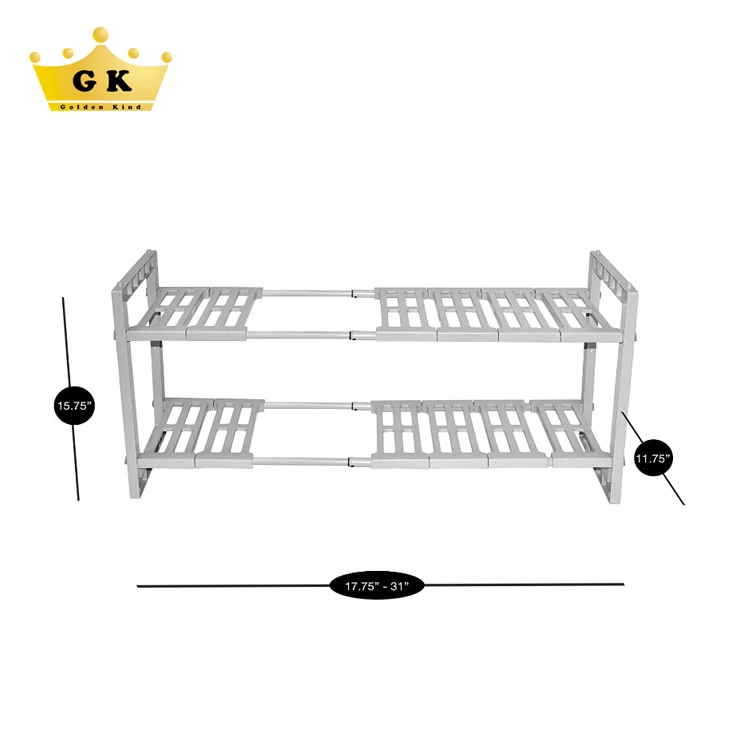 Space Saving Kitchen Storage Rack 2 Tier Expandable Under Sink Shelf Adjustable Kitchen Organizer For Home