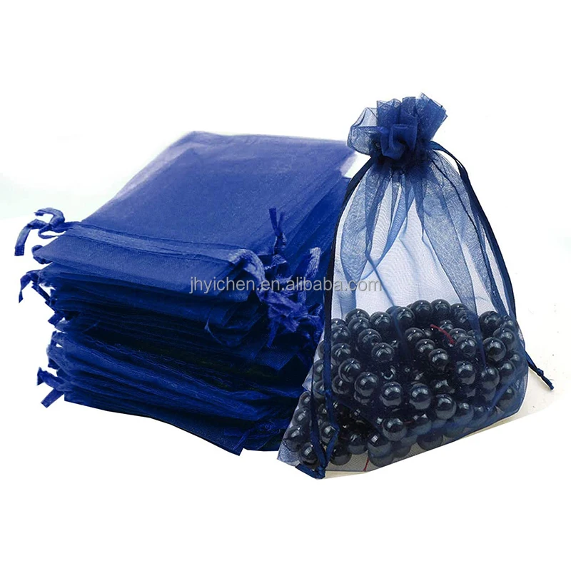 Wholesale Blue Organza Party Favors Bags 5X7inch Gauze Gift Handmade Flower Drawstring Pouches