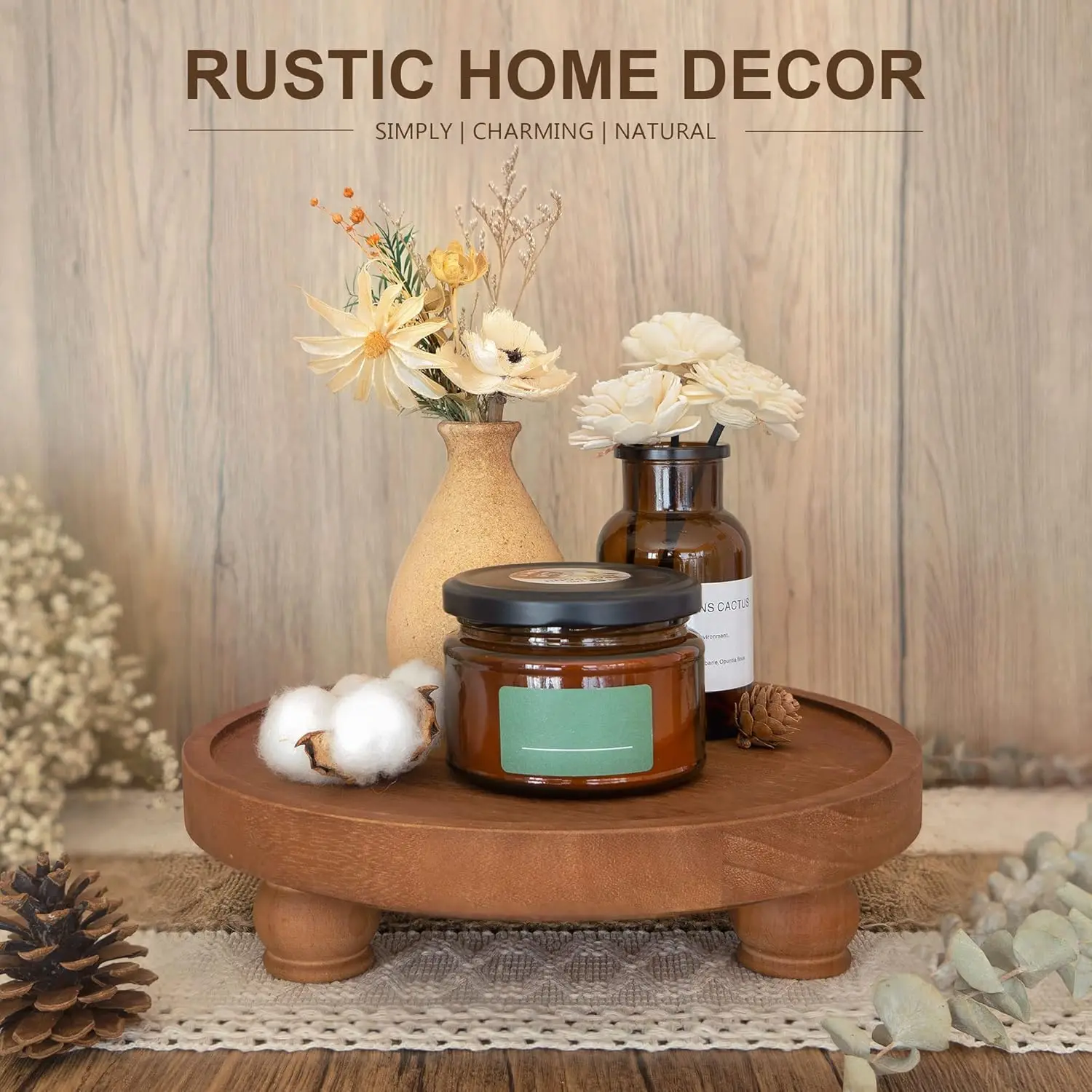 Wood Pedestal Stand Round Board Acacia Wood Riser Acacia Pedestal Board Round Pedestal Riser Kitchen Display Stand Plant Holder