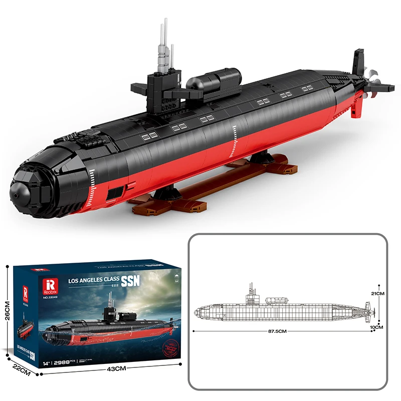 WW2 Military Submarine Model Building Blocks Collection Display Stand MOC Construction Battleship Warship Building Block Sets