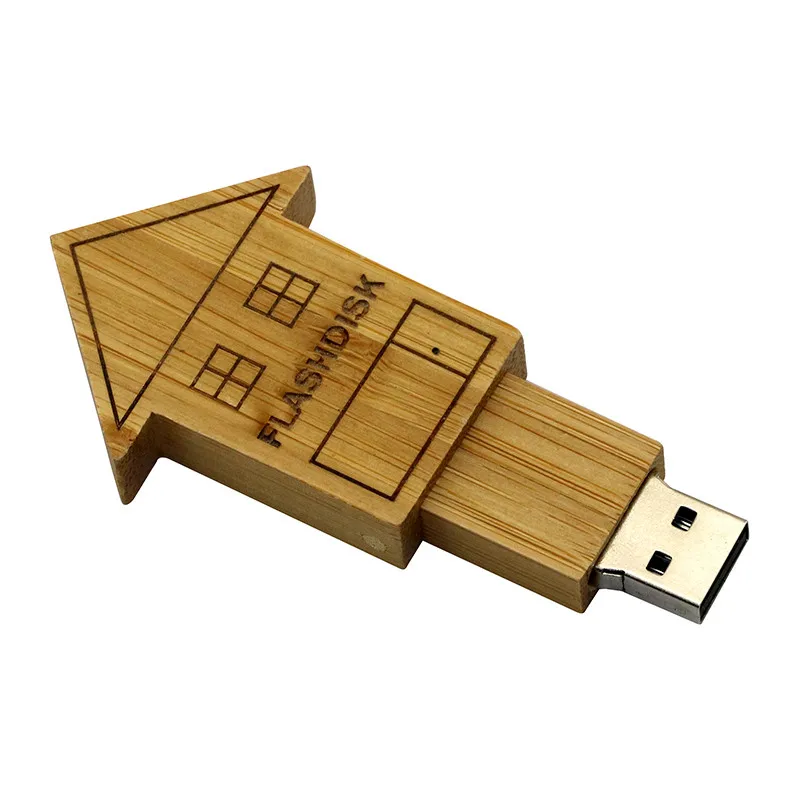 Wholesale House Shape USB Flash Drive Wooden USB Flash Drive 8GB 16GB Bamboo USB Memory