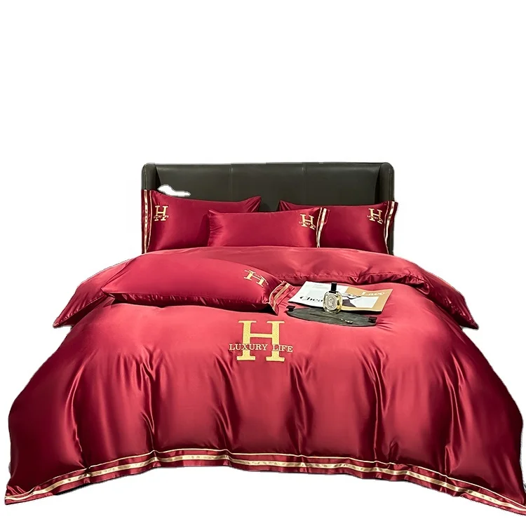 Wholesale Smooth Luxury Design Comforter Set 4 Piece Washed Silk Printed Twin Queen King Size Bedding Set 4 Pcs