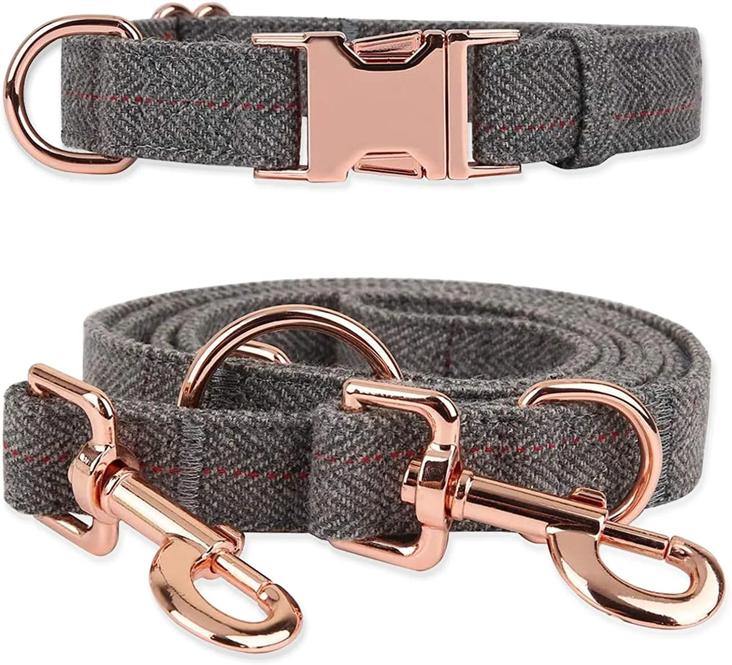 
Custom Personalized Logo Soft Fashionable Tweed Dog Collar Rose Gold Metal Buckle 