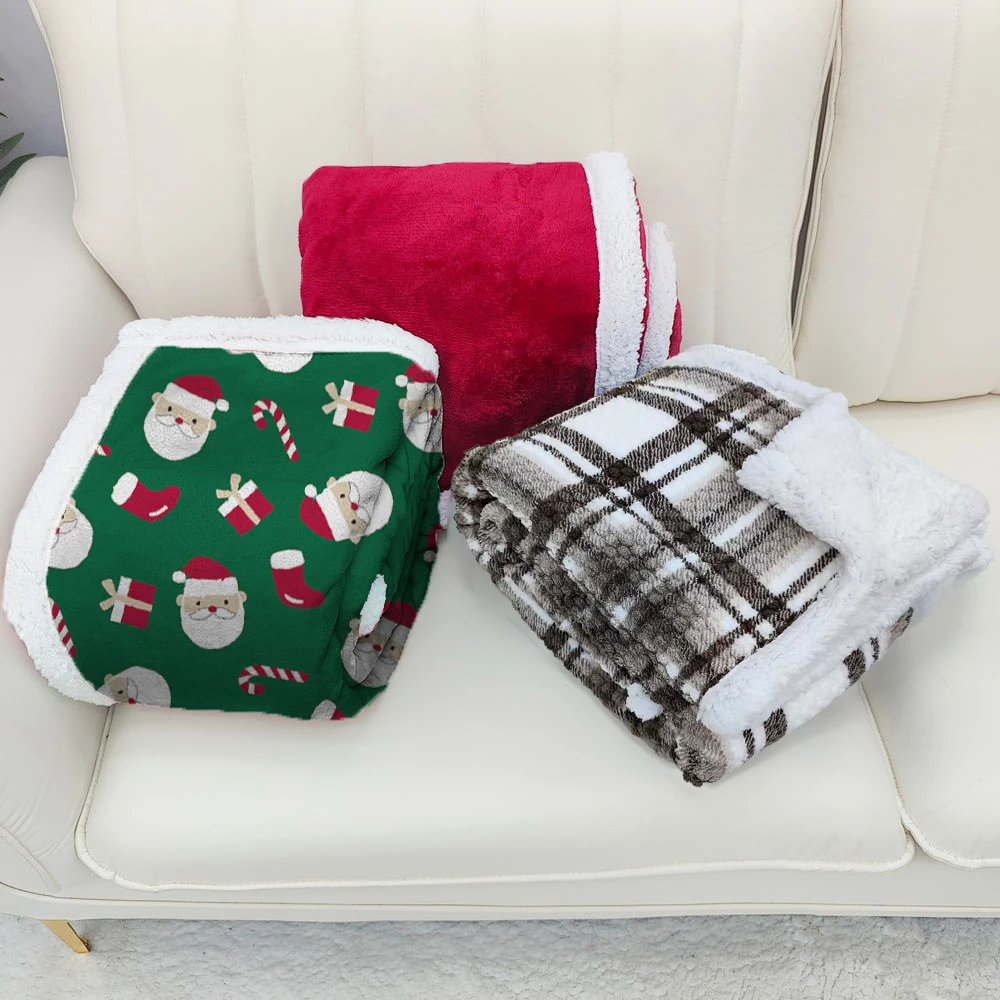 Custom Printed Solid Plain Plush Flannel Fleece Sherpa 2 Ply Throw Super soft Double Layers Flannel Mink  Blankets for winter