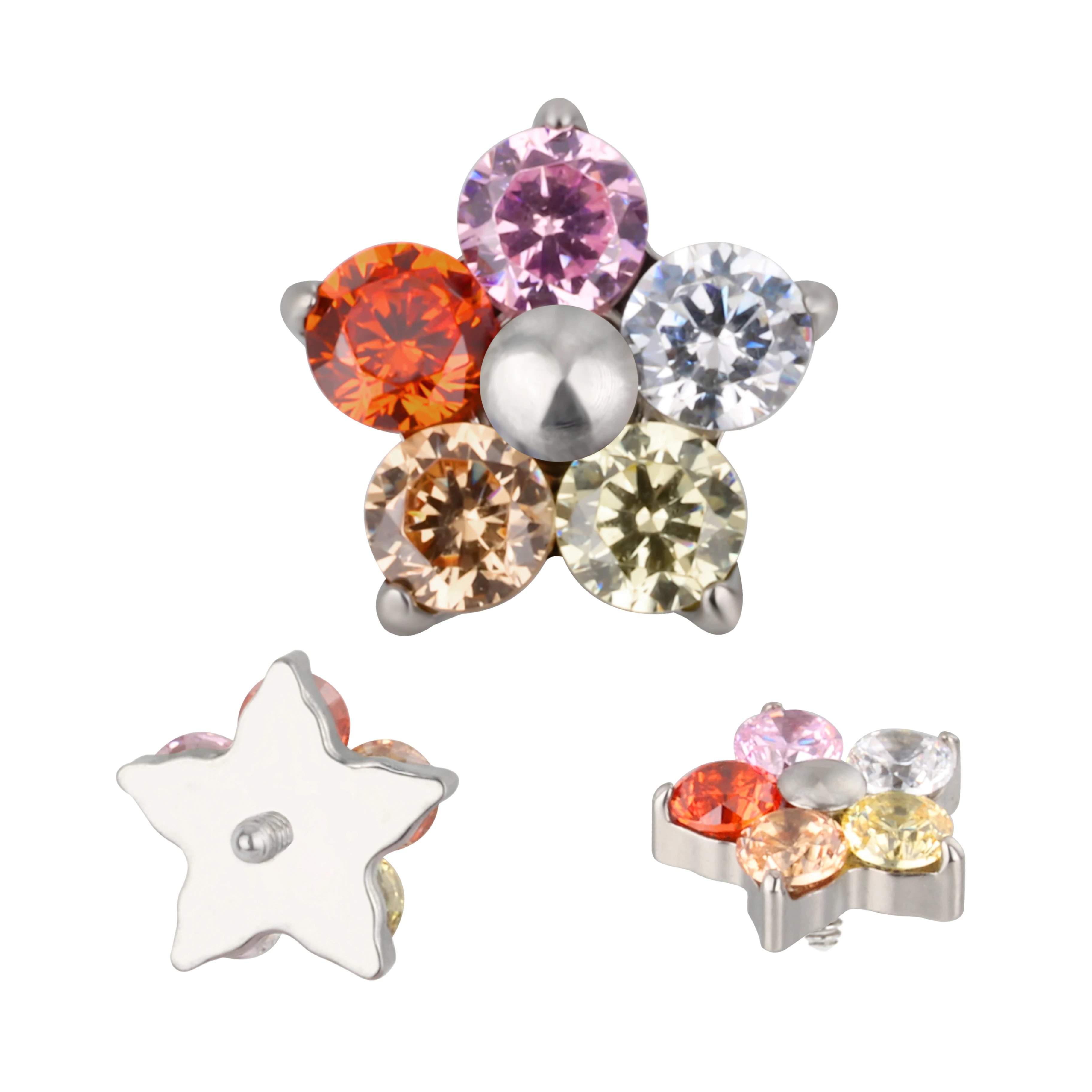 Cute Fashion G23 Titanium Piercing Cartilage Earring Labret  Flower 16G Internally Threaded Lip Ring Top Jewelry