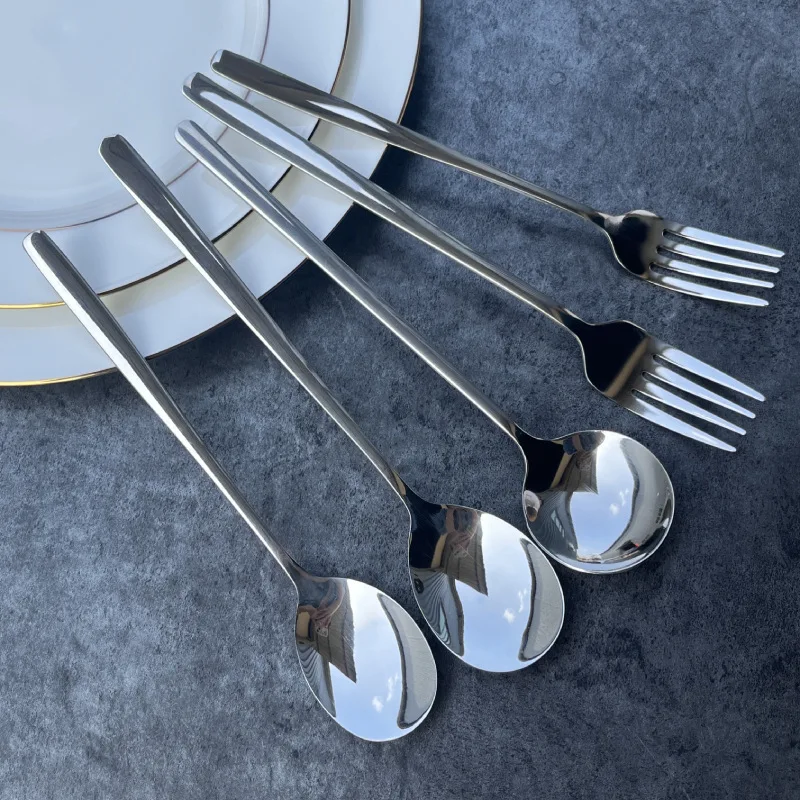Cutlery set travel utensils set fork spoon stainless steel tableware 304 long handle household silver spoon fork stainless fork