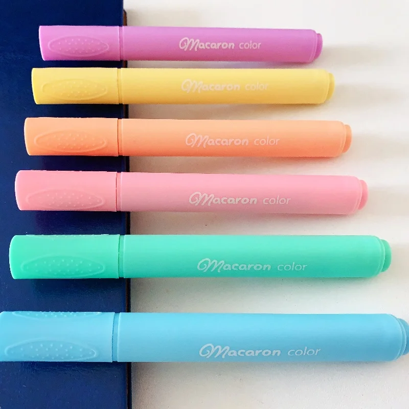 Customizable Macaron Colored Highlighter Chisel Tip Triangle Pen Holder Large Capacity Quick Dry Marker Pen 6-color set