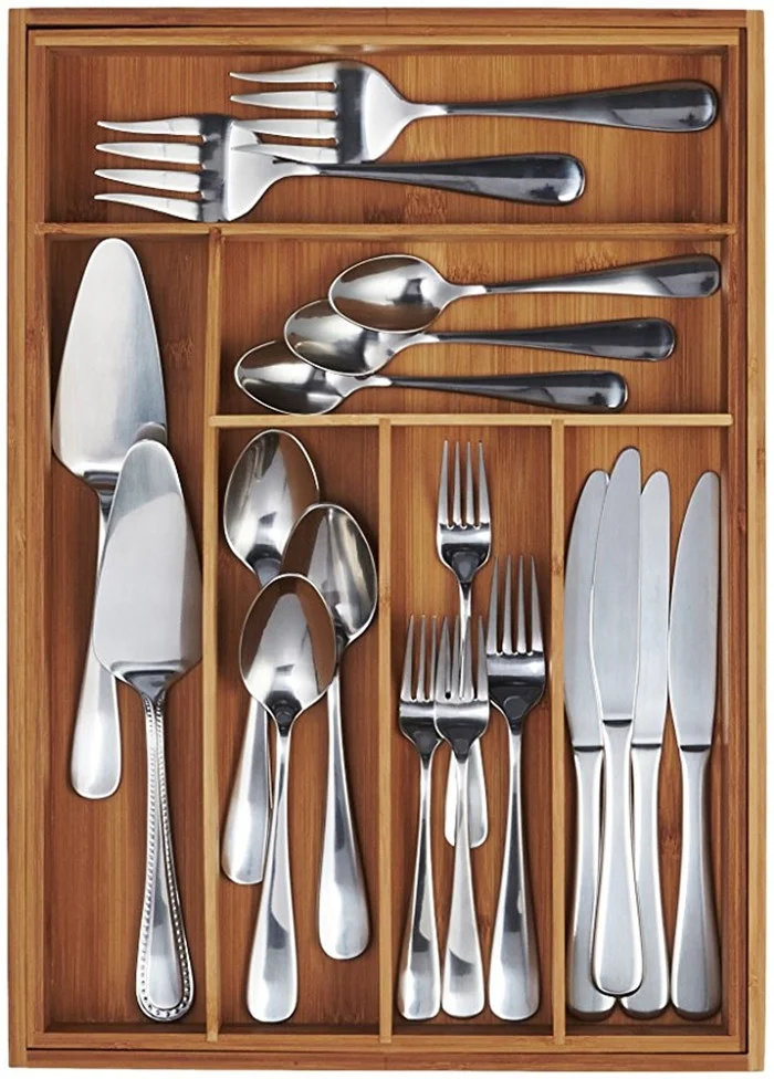 Bamboo Expandable Kitchen Utensils Drawer Organizer Bamboo Silverware Organizer