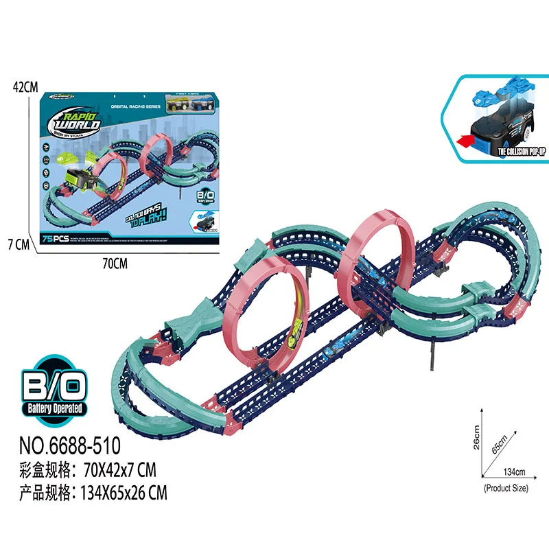 Pista De Carre Diy Track Battery Operated Racing High Speed Adventure Race Car Railway Slot Toy With Pop-Up Car 2pcs
