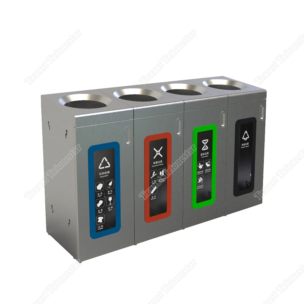 Большой большой металлический мусорный бак из нержавеющей стали