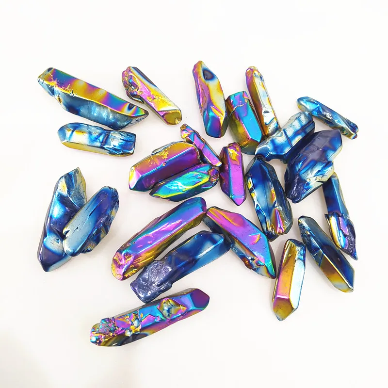 
Titanium rainbow aura lemurian quartz crystal point for healing 