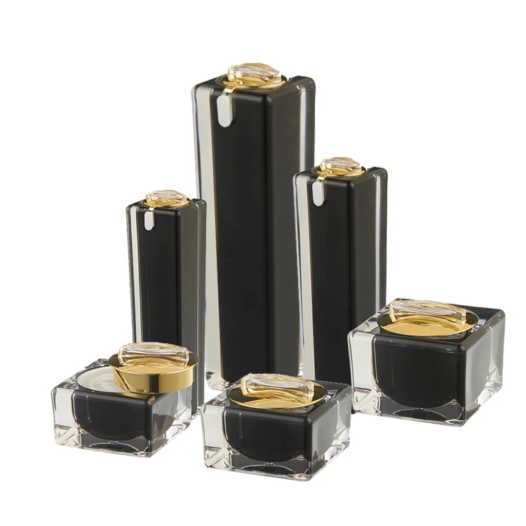 High Grade Cosmetic Packaging 15g 30g 50g Black Square Acrylic Plastic Cream Container Jar