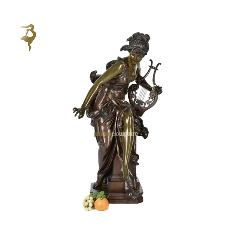 European design style high quality female art musical instruments bronze modern garden figure sculpture