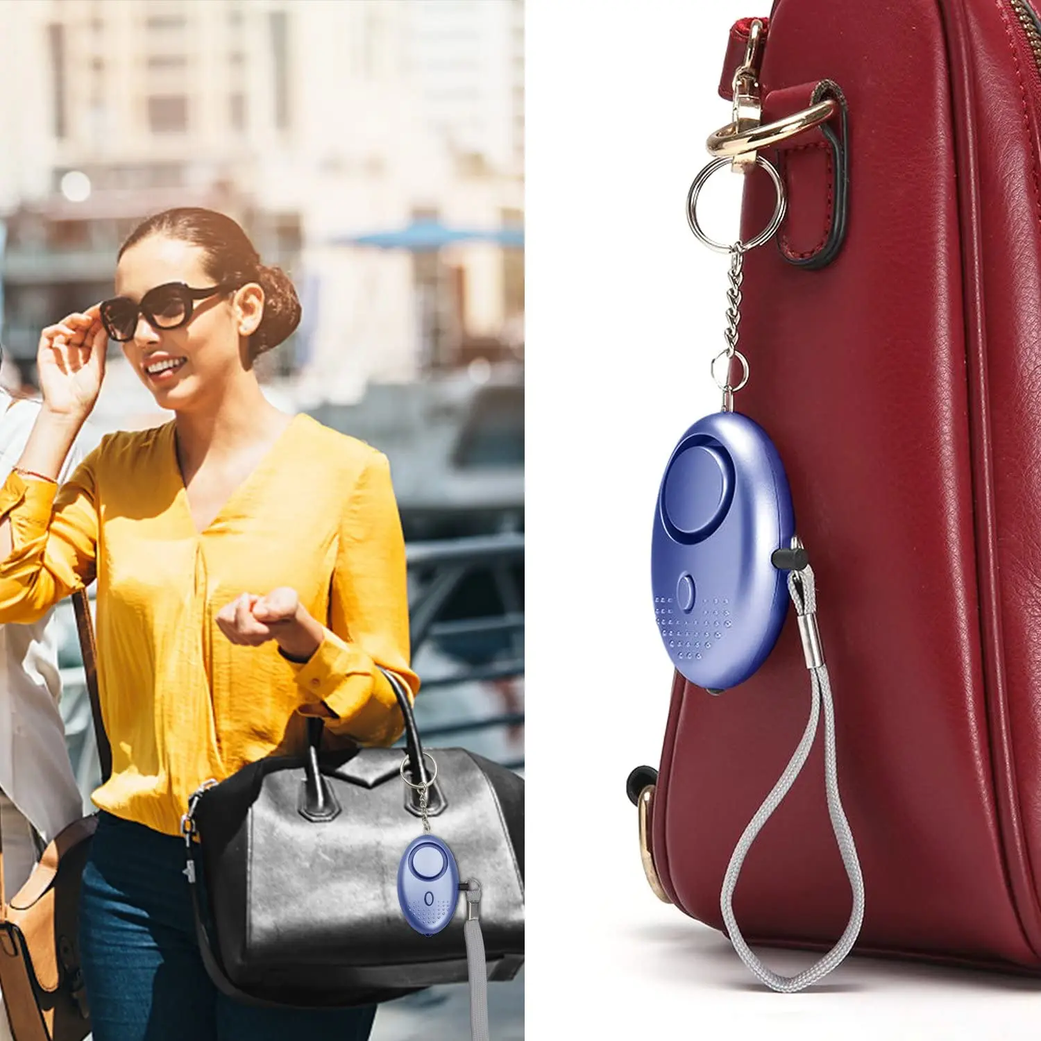 Cheap everyday recyclable mini keychain alarm hidden wireless led lighting treble siren alarm