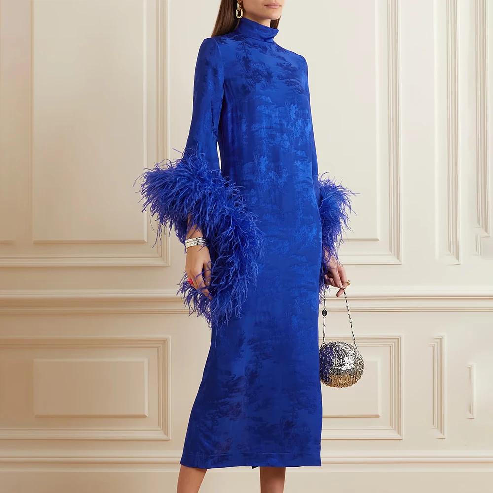 New evening gown dress elegant midnight blue debutante gown evening gowns dress  evening dresses with feathers