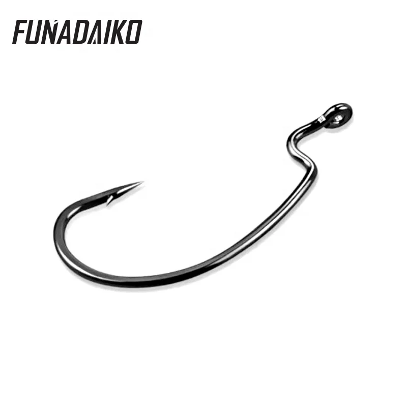 FUNADAIKO High Carbon Steel Extra Strength Freshwater Saltwater Fishing Hooks Offset Shank Worm Jig Fish Hook