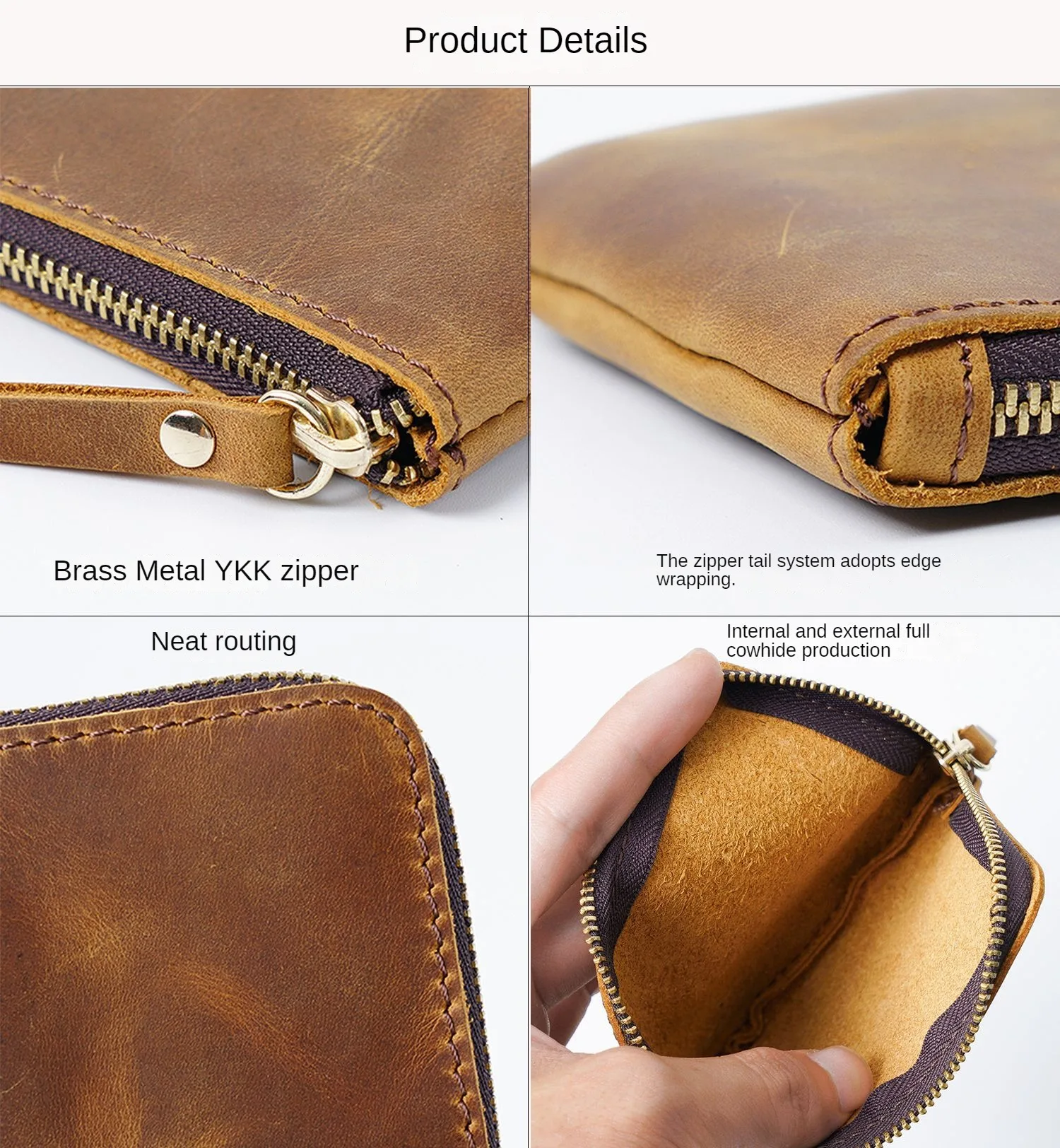 Hot Selling Genuine Leather Wallet Retro Leather Zippered Wallet Portable Short Zip-around Bifold Wallet For Man Women